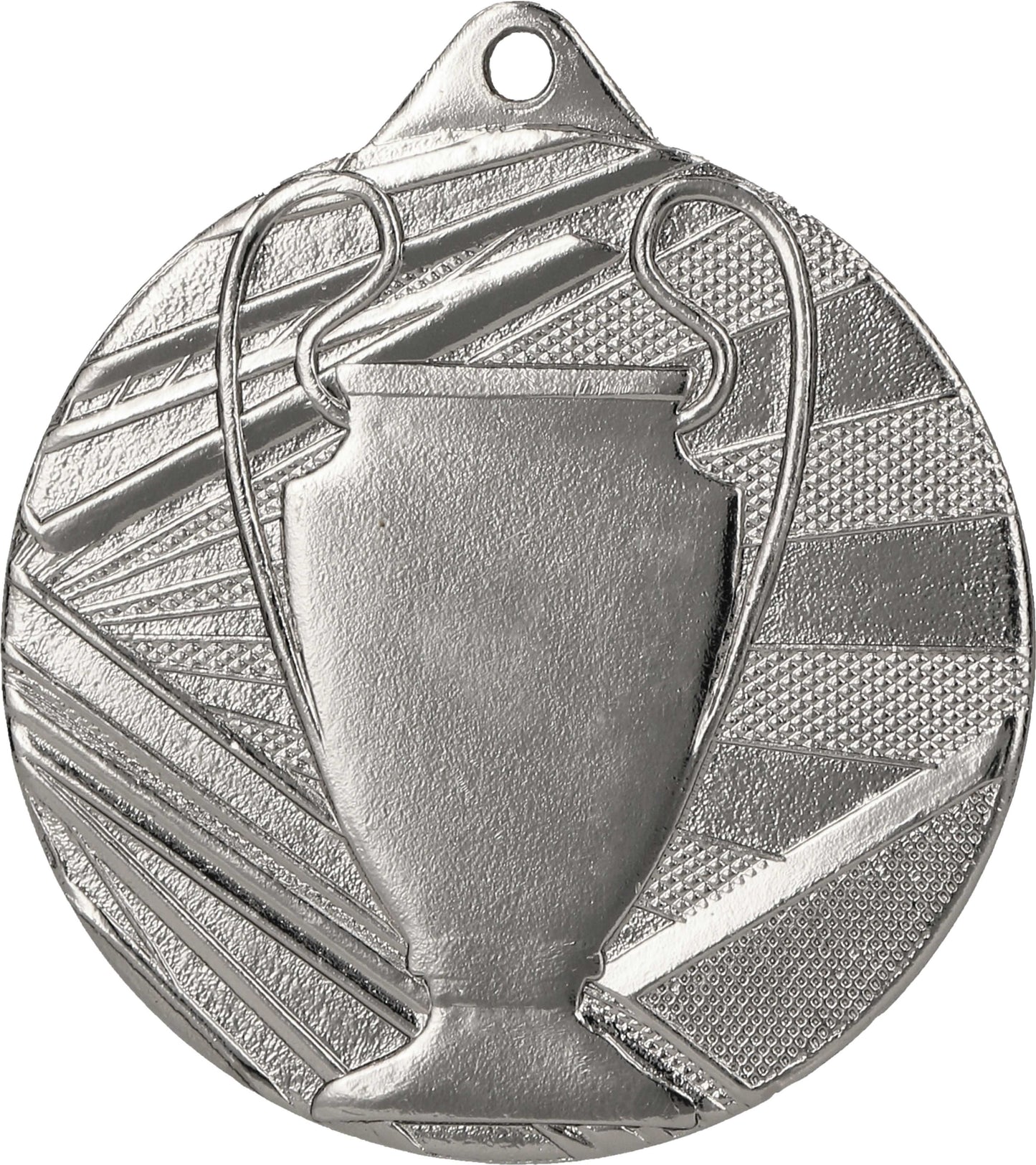 Eine Silbermedaille mit Vasendesign, die das exquisite Pokal-Design verkörpert, das man oft bei prestigeträchtigen Sportveranstaltungen sieht, wie beispielsweise die Medaillen Paderborn 50 mm ME007 von Anbieter A.