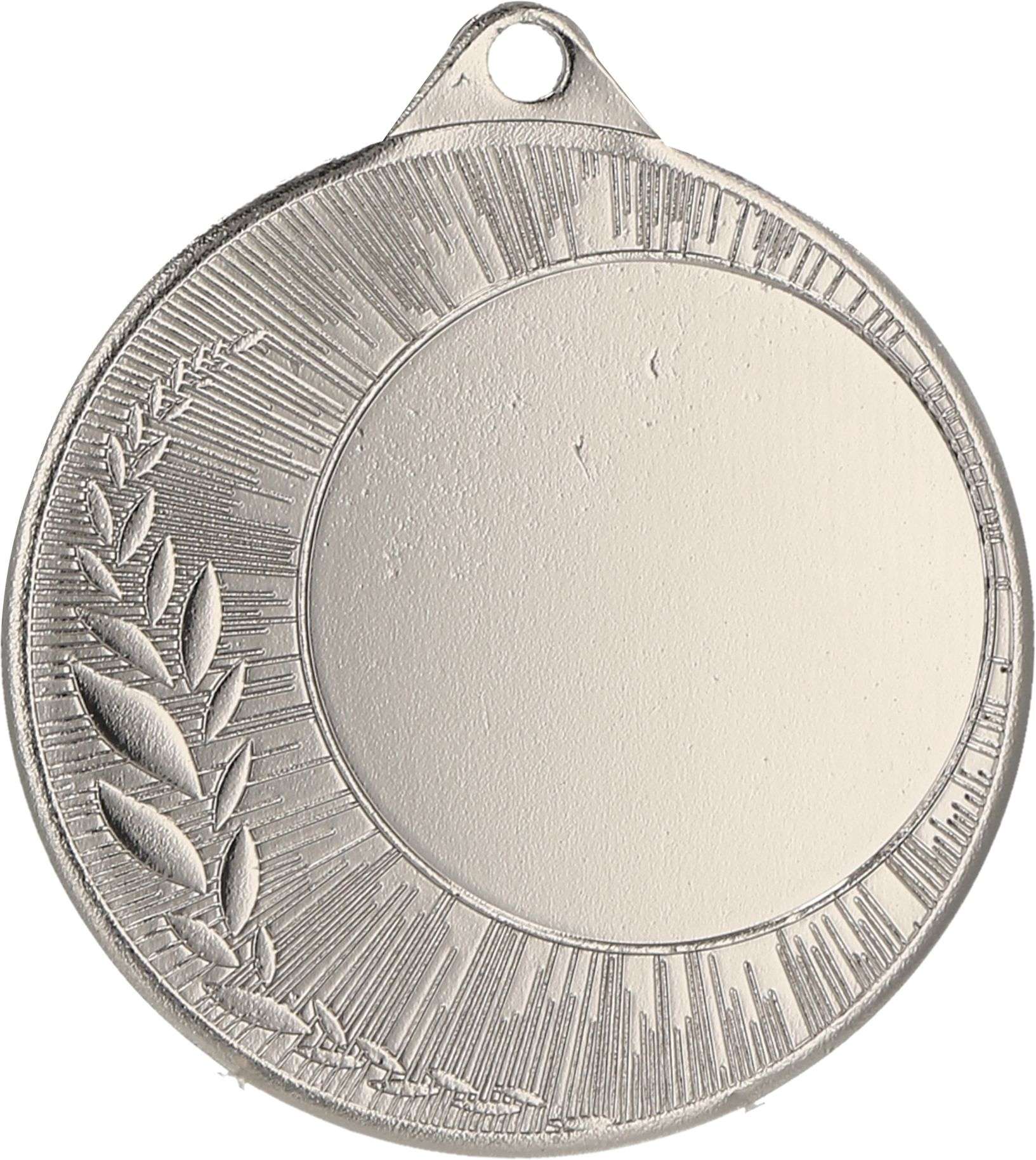 Eine Silbermedaille mit einem schlichten runden Zentrum, umgeben von einem Muster aus strahlenförmigen Linien und einem dekorativen Olivenzweig-Design auf der linken Seite, verkörpert die „Leistungen würdigen“-Philosophie der Medaillen Bremen 40 mm ME0240 von Anbieter A.