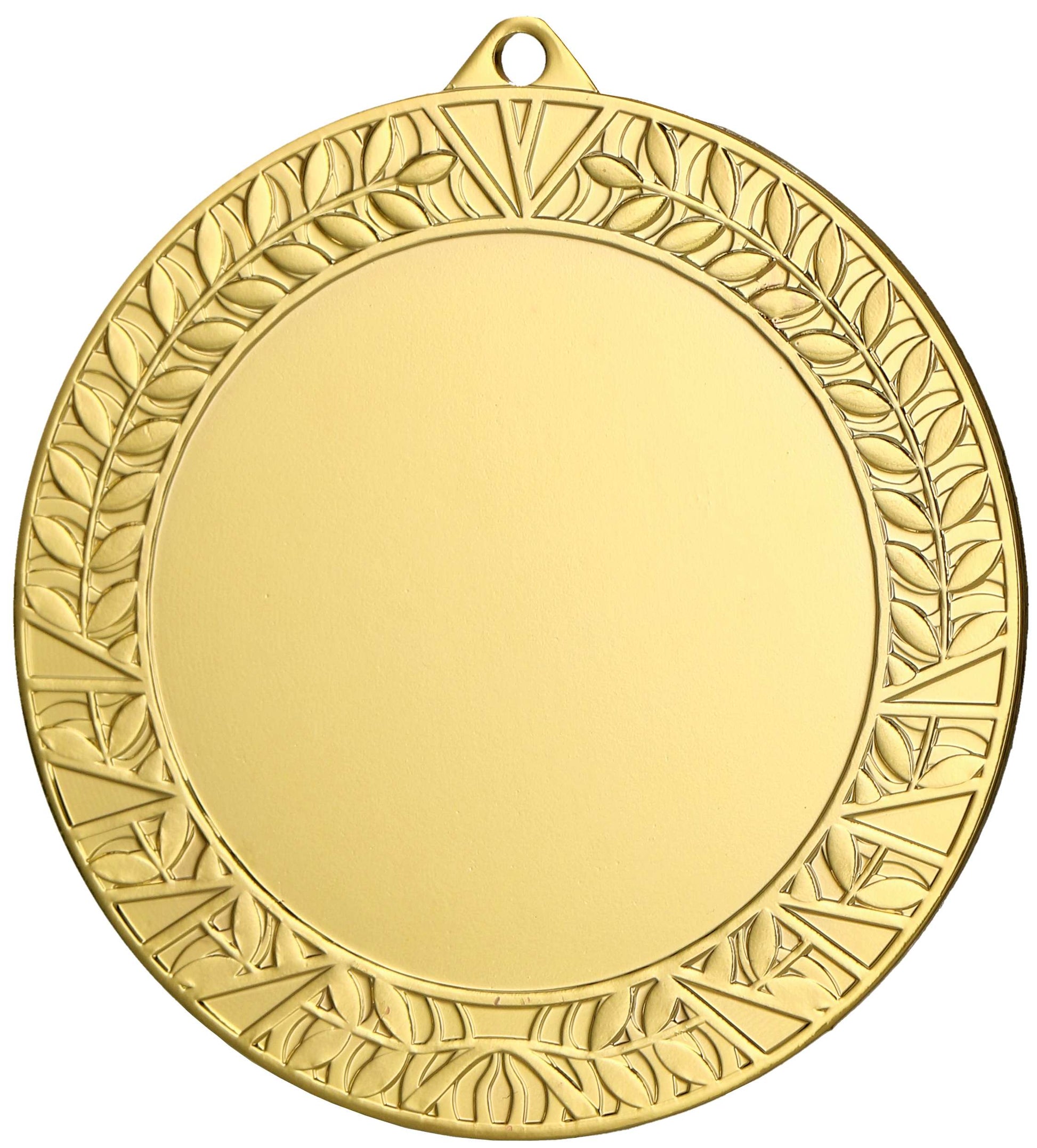 Ein Anbieter: Eine goldfarbene Medaille von Medaillen Hamburg, 32 mm, MMC1332, mit leerer Mitte, umgeben von einem Rand mit kunstvollem Blumenmuster, mit einem kleinen Loch an der Oberseite zum Befestigen eines Bandes – perfekt für jeden Gewinner bei Ihrer bevorstehenden Veranstaltung.