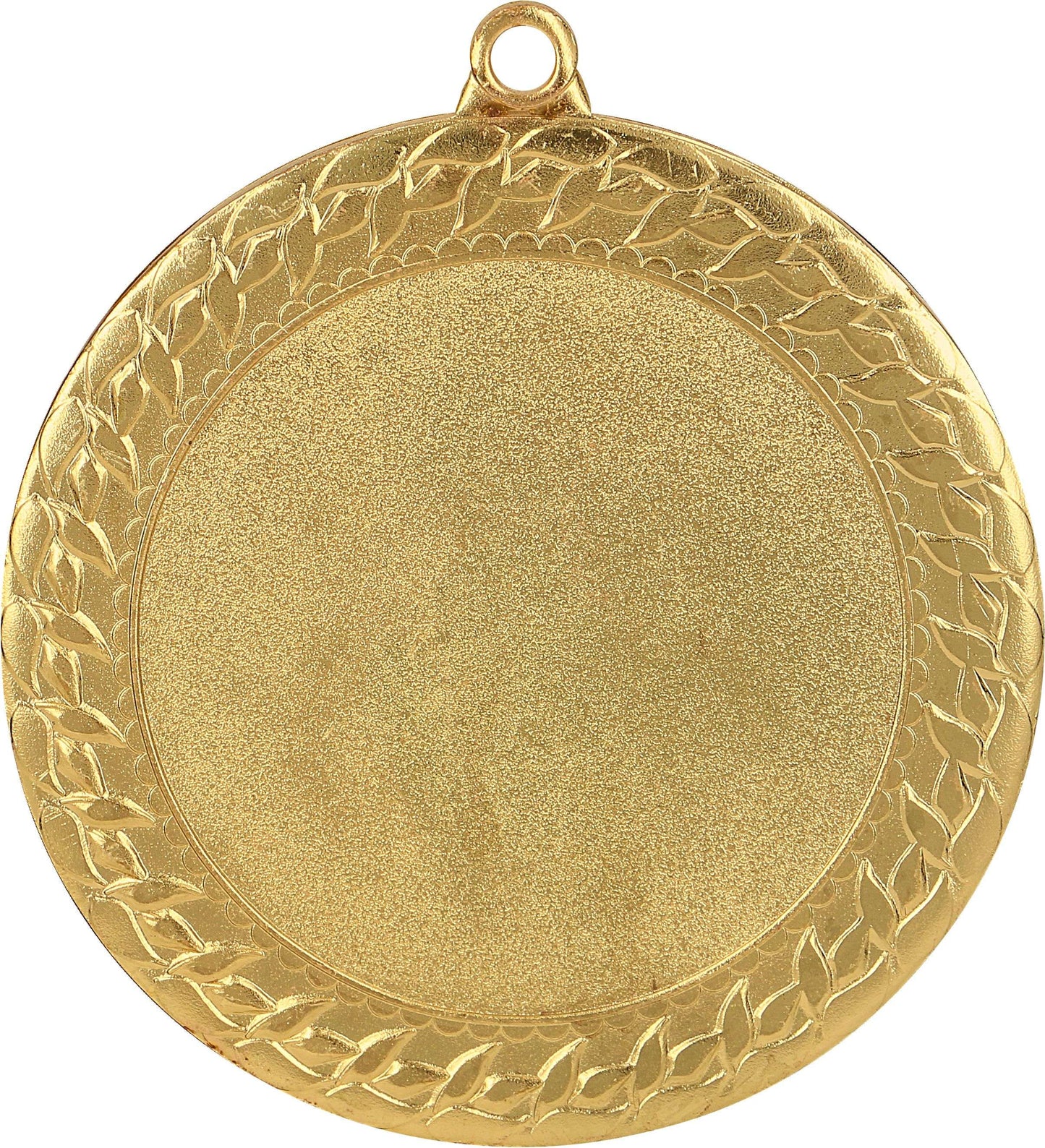 Goldmedaille mit geprägtem Blattmuster am Rand, geeignet zum Gravieren oder Individualisieren, ideal für Sportveranstaltungen von Anbieter A, wie zum Beispiel die Medaillen Kassel 70mm MMC2072.