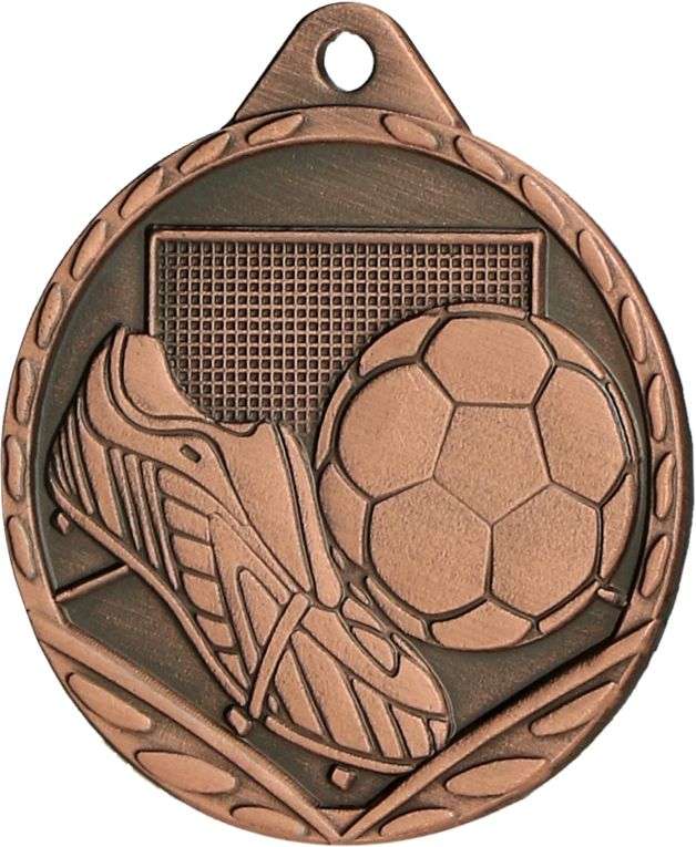 Eine Bronzemedaille mit einem Fußball und Schuhen im einzigartigen Design, perfekt für jedes Fußballturnier, Medaillen Salzgitter 32 mm MMC3032 von Anbieter A.