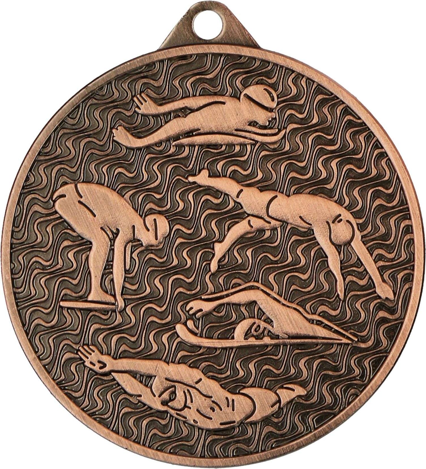 Bronzemedaillen Ludwigshafen, 45 mm, MMC4506, mit einem geprägten Design, das verschiedene Schwimmstile vor einem wellenförmig gemusterten Hintergrund darstellt, perfekt für Schwimmsportveranstaltungen von Anbieter A.