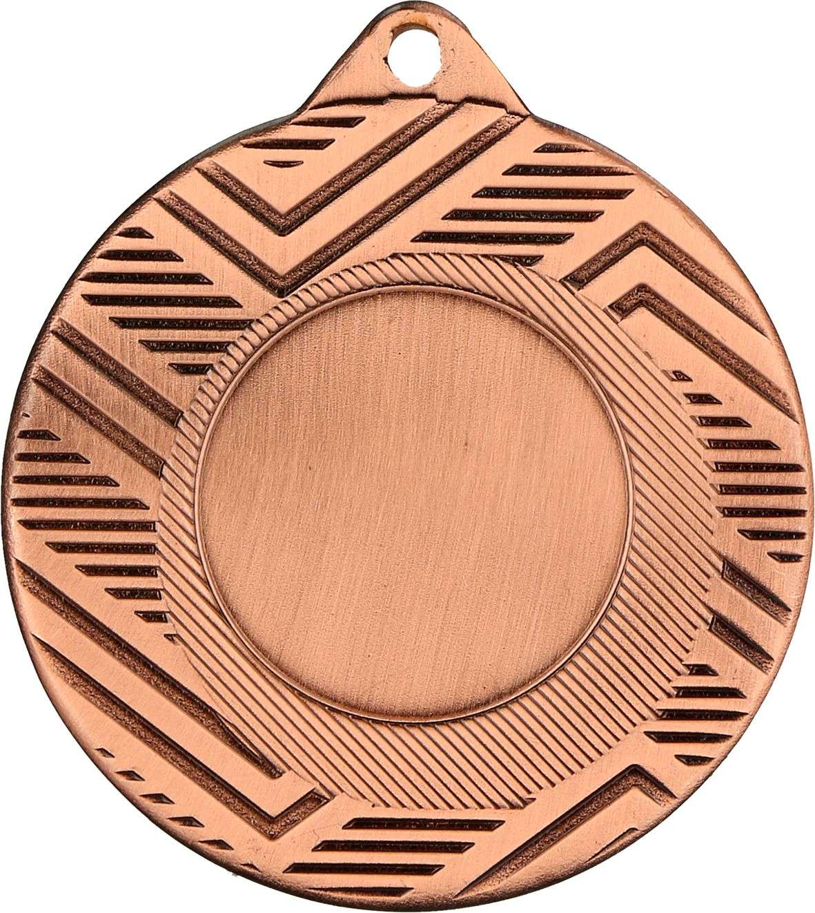 Eine bronzene 50-mm-Medaille von Medaillen Karlsruhe MMC5950 mit gemustertem Rand und leerer Mitte von Anbieter A. Die Medaille hat oben eine Schlaufe zum Befestigen eines Bandes, perfekt zum Präsentieren von Erfolgen.